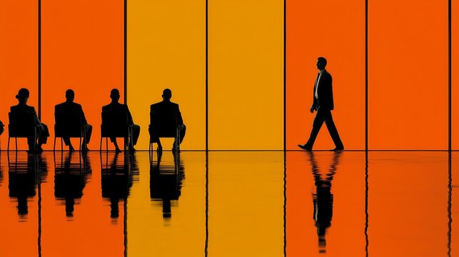 minimal illustration of blurred business people in abstract background