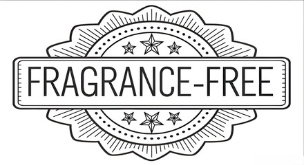 Black and white vector graphic; fragrance-free product label; ornate, vintage style; clean, minimalist design; three stars;  guaranteed quality; simple, elegant aesthetic.