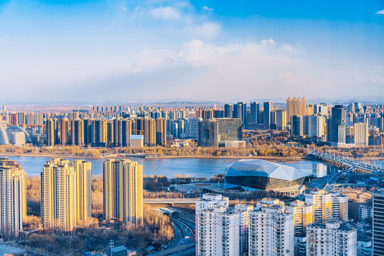 Shengjing Theater and Hunnan District city skyline in Shenyang, Liaoning, China