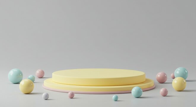 Displaying Round Yellow Platform with Pastel Sphere Accents