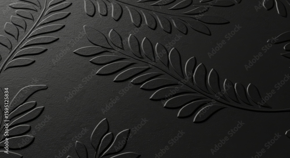 Fototapete leaf embossing on dark surface creates subtle botanical texture