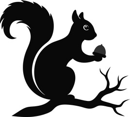 Solid silhouette of a squirrel holding a nut
