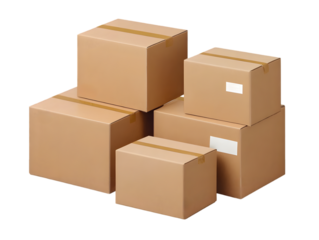 Stack of cardboard boxes ready for shipping and moving Isolated on transparent background