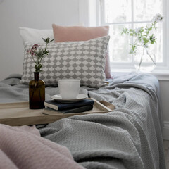 Modern luxury bedroom interior in minimal scandinavian style, 3d render