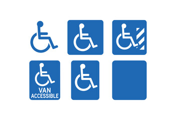 objects blue wheelchair stencil, blue ground icon, access aisle marker, van accessible logo, standard ADA symbol, surface marking solid color icon, outline, vector fills, palette, minimal , isolated