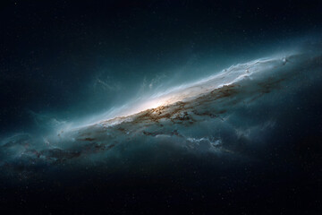 Fototapeta premium A mesmerizing view of a luminous galaxy, displaying celestial beauty in the night sky. The vibrant stars create a dazzling display of cosmic wonder