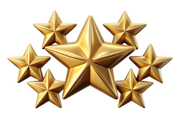 Group of seven shiny golden stars isolated on transparent background