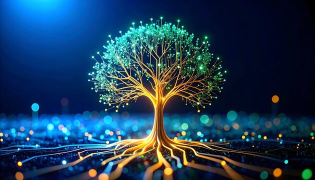 Quantum botanical garden: liquid metal 'trees' growing from superconductive soil, with 'leaves' in the form of topological chips.