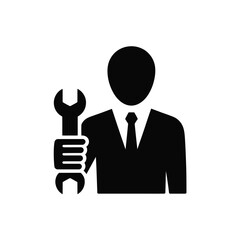 Business Man Holding Wrench Icon Repair Service Concept Black Silhouette