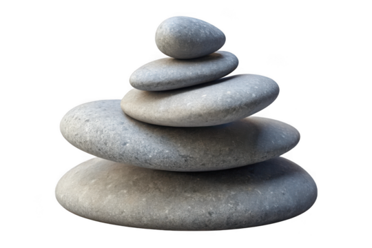 Stacked grey smooth river stones balanced perfectly isolated on transparent background - Powered by Adobe