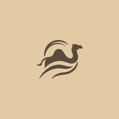 Camel logo in clean and minimalist line art illustration.