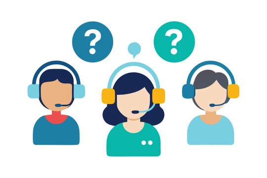 Flat illustration of a call center agent or customer support representative isolated on transparent background