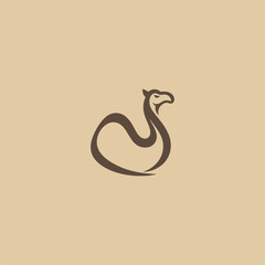 Camel logo in clean and minimalist line art illustration.