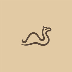 Camel logo in clean and minimalist line art illustration.