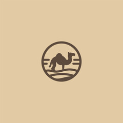 Camel logo in clean and minimalist line art illustration.