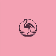 Flamingo stand logo in elegant and simple silhouette style.