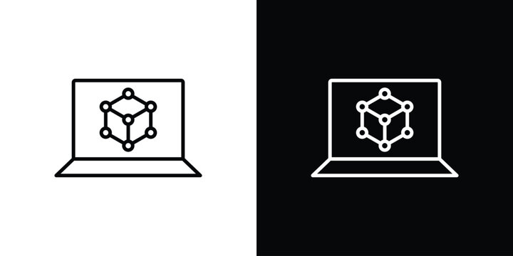 Computer simulation icon in simple linear style.