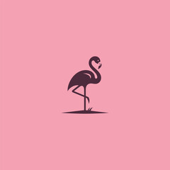 Flamingo stand logo in elegant and simple silhouette style.