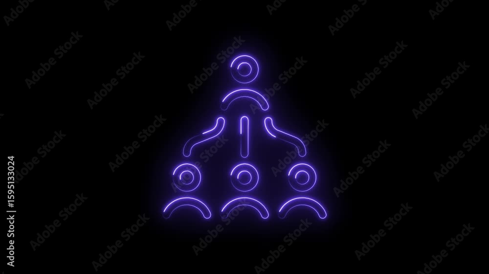 Poster glowing neon purple hierarchy icon with transparent background representing team structure leadershi