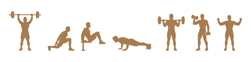 weightlifting silhouette set male female athlete weightlifter sport isolated background.