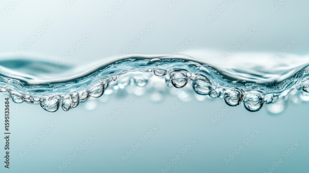 Poster close-up view of bubbles rising in clear water with soft fluid motion against a gentle gradient back