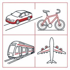 A collection of transportation icons in a modern line art style