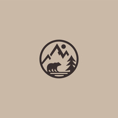 Bear mountain logo in strong and natural silhouette style.