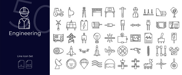 Engineering Line Editable Icons set. Vector illustration in modern thin line style of Engineering icons: engineer, manufacturing, machinery, etc