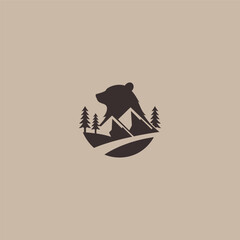 Bear mountain logo in strong and natural silhouette style.