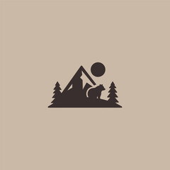 Bear mountain logo in strong and natural silhouette style.