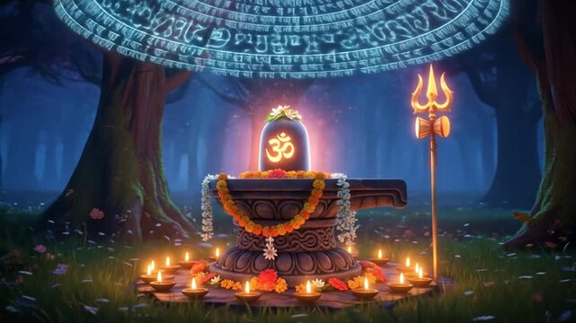 Tranquil shivling in a Mystical Forest: A Divine Depiction of Spiritual Harmony for Meditation
