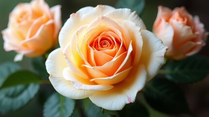 delicate peach-colored rose flower in soft natural light close-up