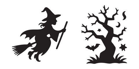 set of halloween icon silhouette vector on tranparent background