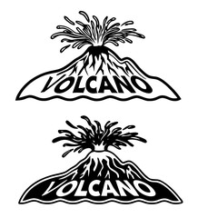 Retro Volcano Eruption Logo Designs in Bold Black and White with Explosive Lava Typography.