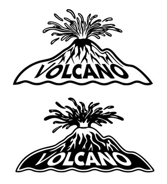 Retro Volcano Eruption Logo Designs in Bold Black and White with Explosive Lava Typography.