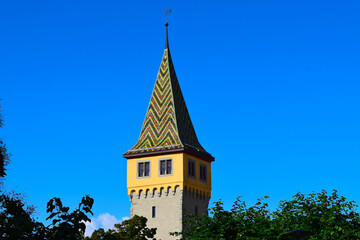 Tower with multi-colored roof in Lindau, Bodensee, Baden, Germany