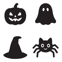 set of halloween icon silhouette vector on tranparent background