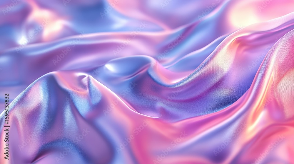 Poster soft and shimmering textured fabric in pastel tones of pink and blue with gentle waves and drapes fo