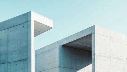 Modern Architectural Design Featuring Geometric Concrete Structures Against a Clear Blue Sky in a Minimalist Style