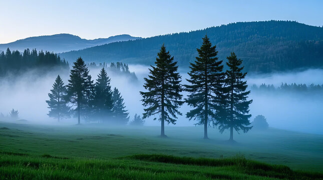 Great Snow solar term, pine forest, clouds and mist, forest natural scenery travel photography
