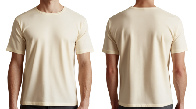 Casual tee shirt mockup in off white showcasing front and back views, perfect for apparel design and product presentations