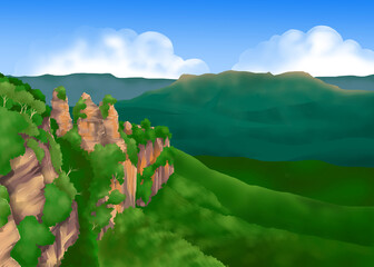 Illustration of blue mountains landscape 