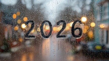 Rainy window view of 2026