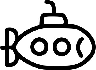 Obraz premium A simple black and white illustration of a submarine, showing its features.