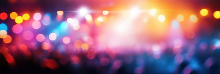 Soft Focus Background of a Vibrant Colorful Bokeh with High Energy Lighting at a Night Event or Concert Setting for Artistic Use