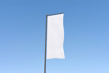 White flag banner with blue sky background for mockup template
