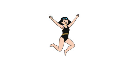 Obraz premium Joyful Person Celebrating Summer Vacation with a Lively Jump in a Swimming Pool Outfit Excitedly
