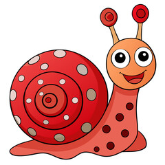 Obraz premium Cute Cartoon Snail with Red Polka Dot Shell Smiling