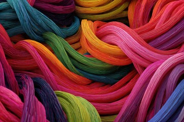 Abstract, vibrant, colorful, tangled ribbons
