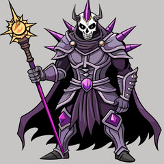 Dark Skeleton Mage Warrior with Spiked Armor and Magical Staff